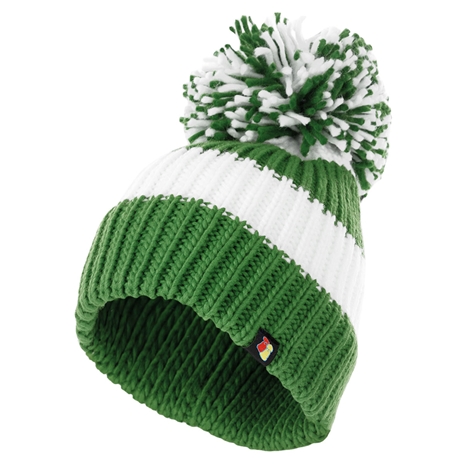Big Bobble Beanie Hat Green & White - Front