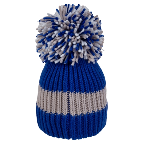 Big Bobble Beanie Hat Blue & Grey - Back