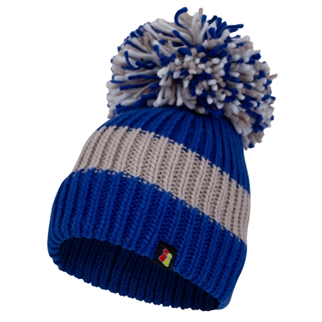 Big Bobble Beanie Hat Blue & Grey - Front