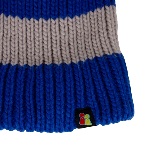 Big Bobble Beanie Hat Blue & Grey - Logo