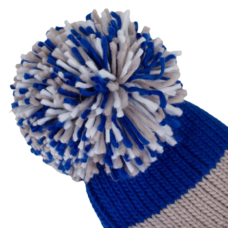 Big Bobble Beanie Hat Blue & Grey - Pom Pom
