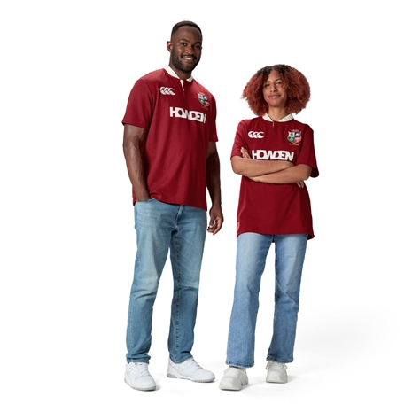 British and Irish Lions Adults Short Sleeve Classic Rugby Shirt - Red - Models Front