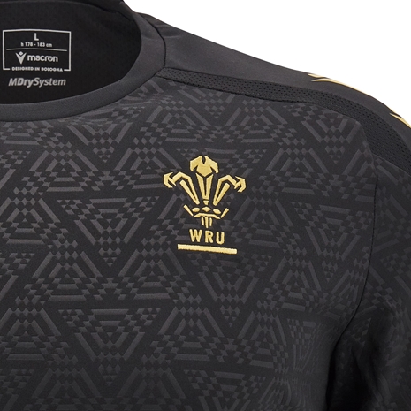 Wales Mens Poly Training Shirt - Black - Short Sleeve -2025 - WRU