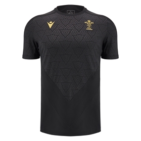 Wales Mens Poly Training Shirt - Black - Short Sleeve -2025 - Front