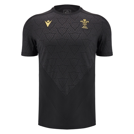 Wales Mens Poly Training Shirt - Black - Short Sleeve -2025 - Front