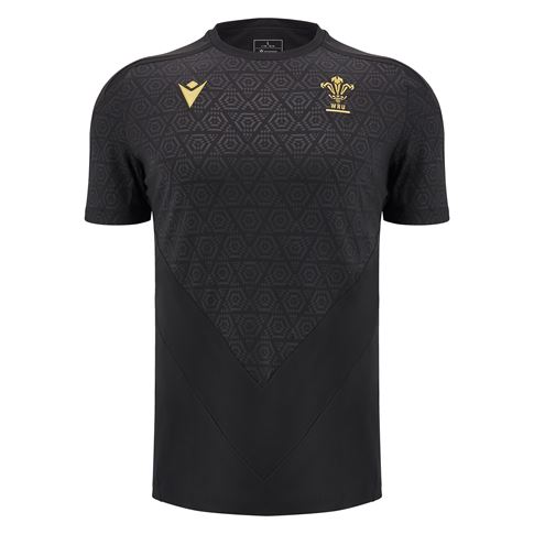 Wales Mens Poly Training Shirt - Black - Short Sleeve -2025 - Front Wales Mens Poly Training Shirt - Black - Short Sleeve -2025 - Front