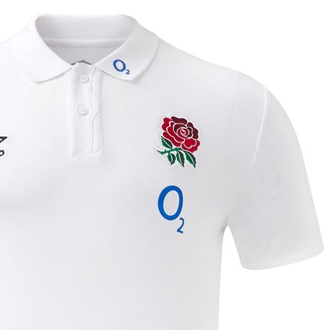 England Mens Polo T-Shirt - White - 2025 - RFU Rose