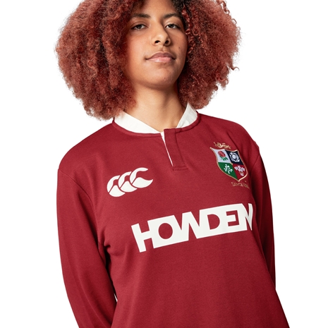 British and Irish Lions Adults Long Sleeve Classic Rugby Shirt - Red - Model Chest Front