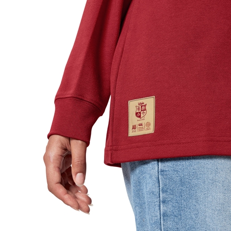 British and Irish Lions Adults Long Sleeve Classic Rugby Shirt - Red - Model Hem