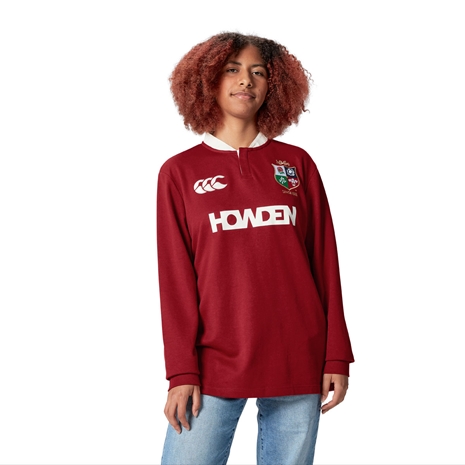 British and Irish Lions Adults Long Sleeve Classic Rugby Shirt - Red - Model Front
