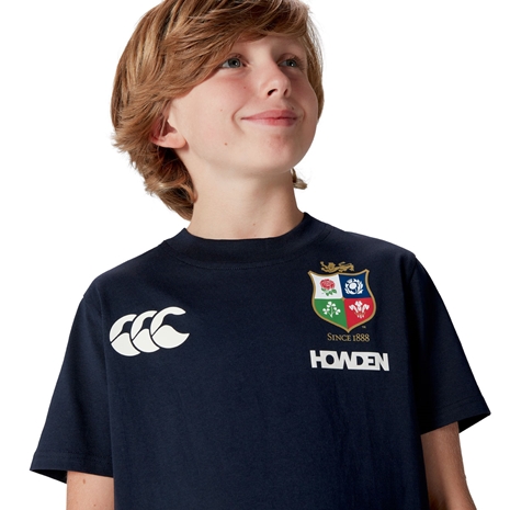 British and Irish Lions Junior Cotton T-Shirt Navy - Model Close-up