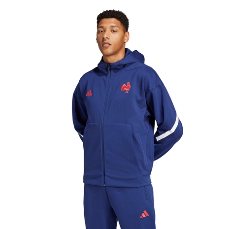 France adidas Mens Full Zip Travel Hoody - Dark Blue 2024 - Model Front