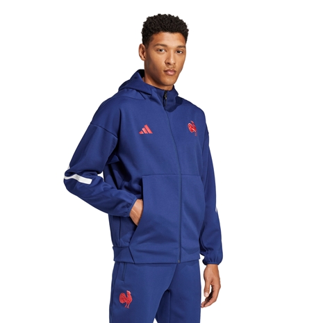 France adidas Mens Full Zip Travel Hoody - Dark Blue 2024 - Model Walking