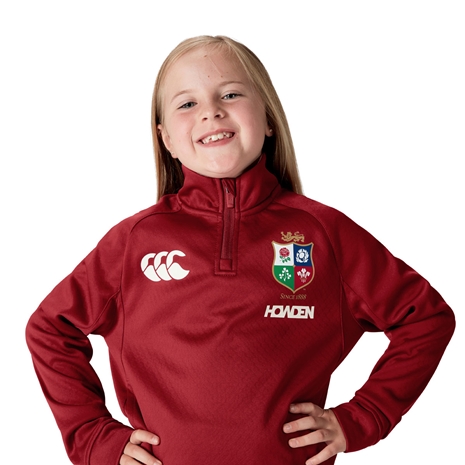 British and Irish Lions Junior 1/4 Zip Fleece Red - Model Front Close-up