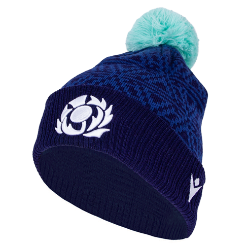 Scotland Adults Pom Pom Beanie - Navy Green 2025 - Front Scotland Adults Pom Pom Beanie - Navy Green 2025 - Front