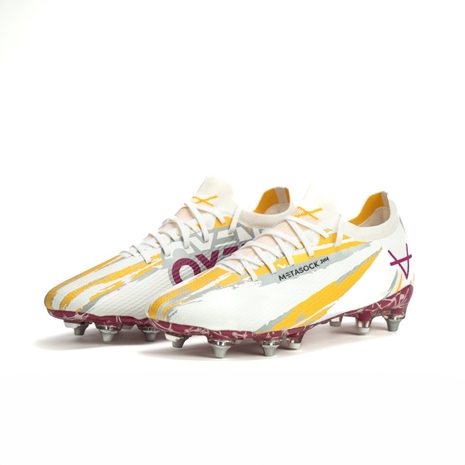 Oxen Adults Metasock Mix Stud Rugby Boots-White/Orange - Front