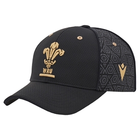 Wales Kids Baseball Cap Curve Visor - Black 2025 - Front