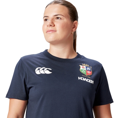 British and Irish Lions Womens Cotton T-Shirt Navy - Model Close-up