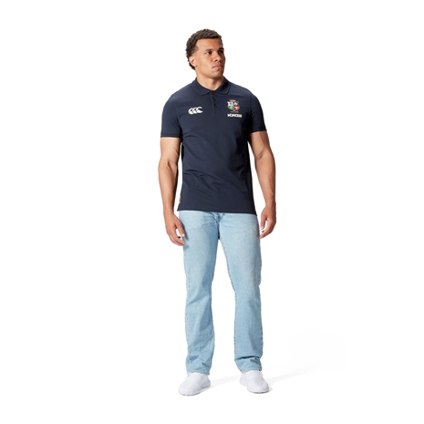 British and Lions Mens Pique Polo Navy - Full Length Model