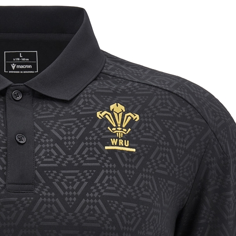 Wales Mens Travel Poly Polo - Black 2025 - WRU