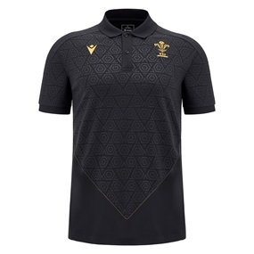 Wales Mens Travel Poly Polo - Black 2025 - Front