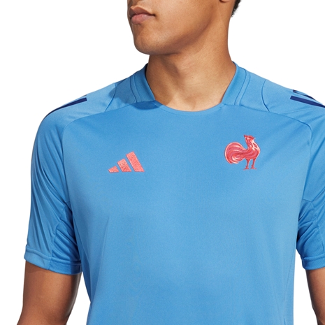 France adidas Mens Performance T-Shirt - Focus Blue 2024 - Model Chest