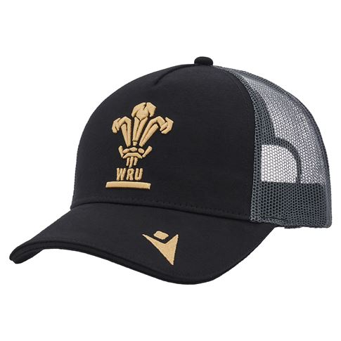 Wales Adults Trucker Baseball Cap - Black 2025 - Front Wales Adults Trucker Baseball Cap - Black 2025 - Front