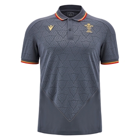 Wales Mens Travel Poly Polo - Grey 2025 - Front