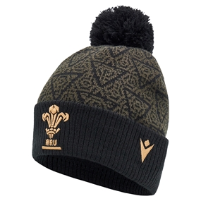 Wales Adults Pom Pom Beanie - Black 2025 - Front