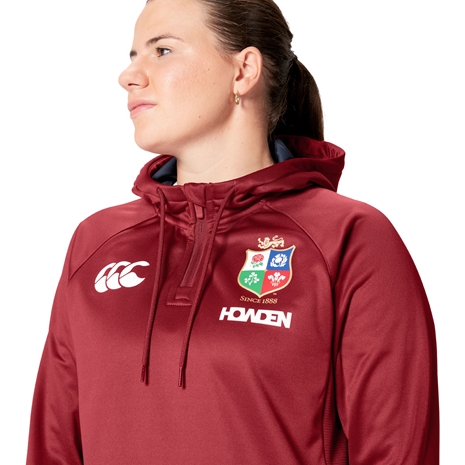 British and Irish Lions Womens 1/4 Zip Hoody - Red - Model Front Chest