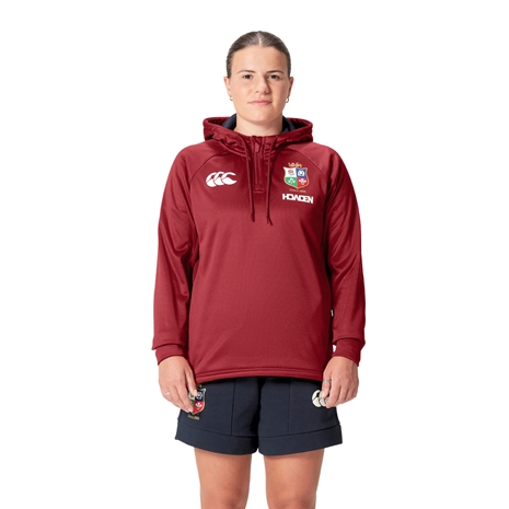 British and Irish Lions Womens 1/4 Zip Hoody - Red - Model Front
